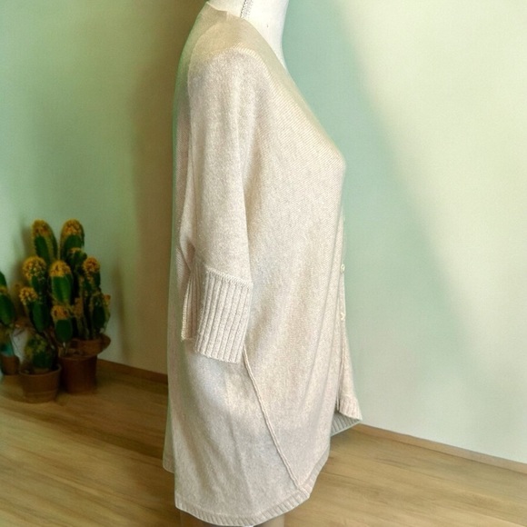 Dtlm Don’t Label Me 100% Cashmere Heathered Tan Short Sleeve Button-Up Cardigan - Picture 12 of 14